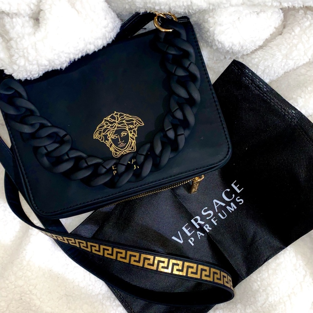 NEGOTIABLE Matte Black Versace Parfums Crossbody Bag